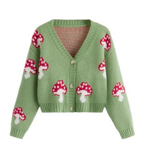 Women Cardigan Sweater Knit Jacquard Knitwear