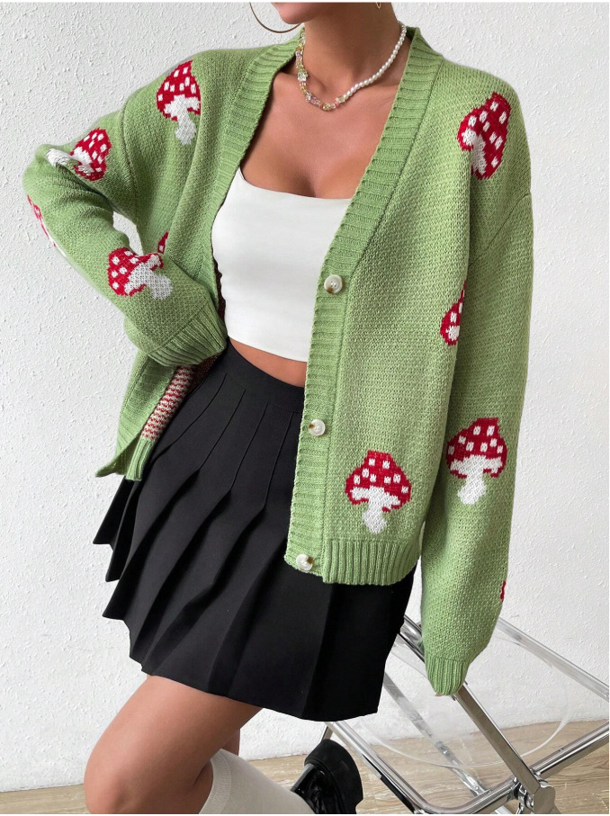 Women Cardigan Sweater Knit Jacquard Knitwear - Image 4