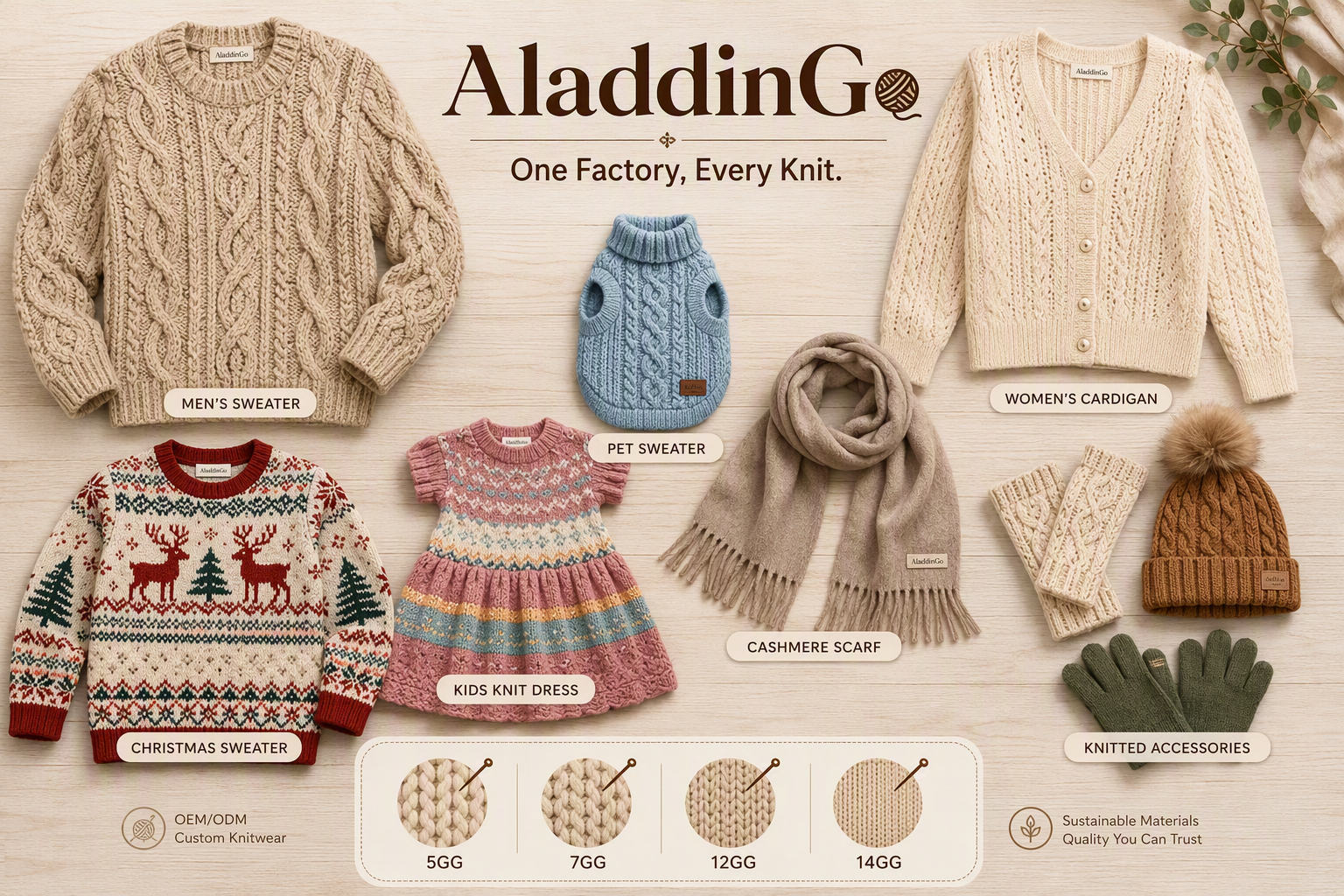 AladdinGo knitwear family — one factory, every knit