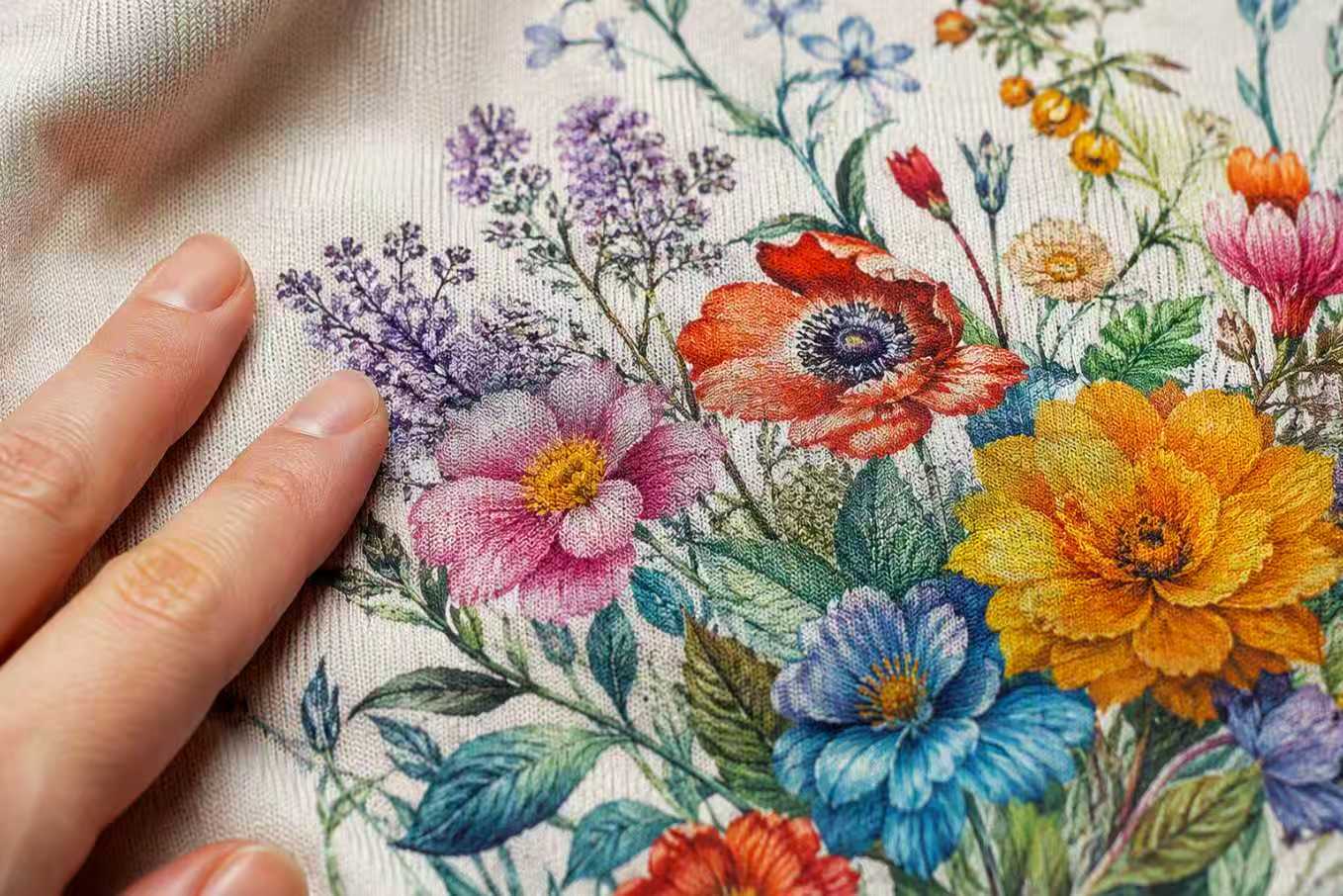 Vibrant floral print detail on knit fabric